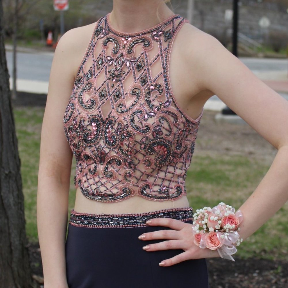 Sherri Hill Gunmetal/Pink 2 Piece Prom Dress